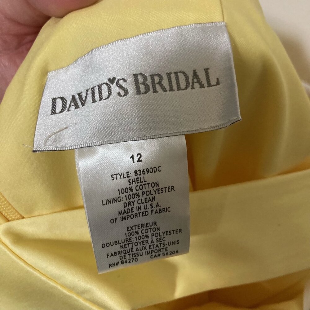 David’s Bridal Yellow Y-neck Sateen Dress in Size 10 - Picture 7 of 14